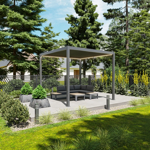 Pergola ogrodowa tarasowa aluminiowa NORDVIC Skyline LED Light 3 x 3 m Antracyt